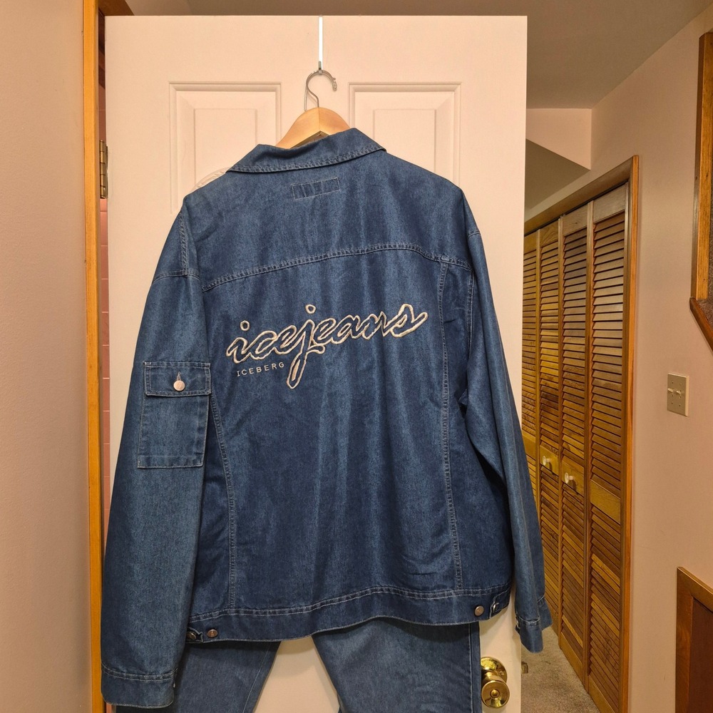 Iceberg Icejeans Mens 38 Blue Carpenter Jeans Jacket Y2K Embroidered Italy